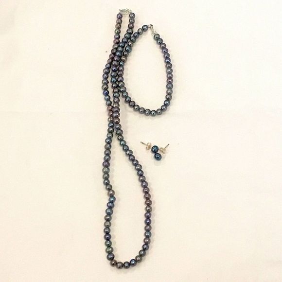 Peacock Cultured Pearl Sterling Silver Jewelry Set - Picture 8 of 10